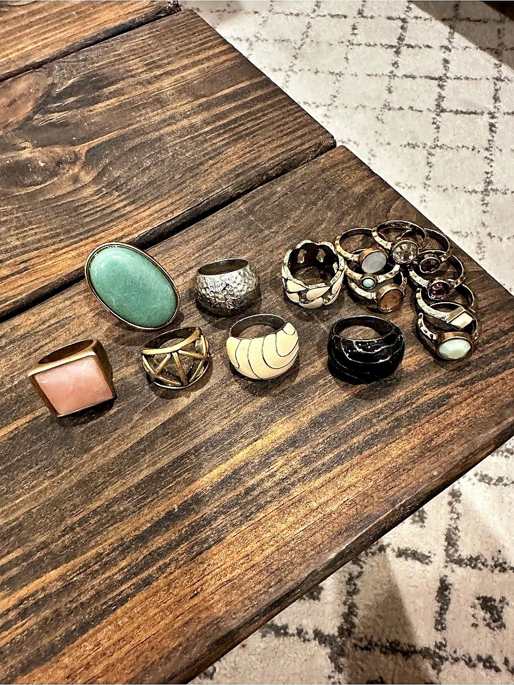 Bundle of 15 Mixed Statement Rings Gold, Pink & Green
